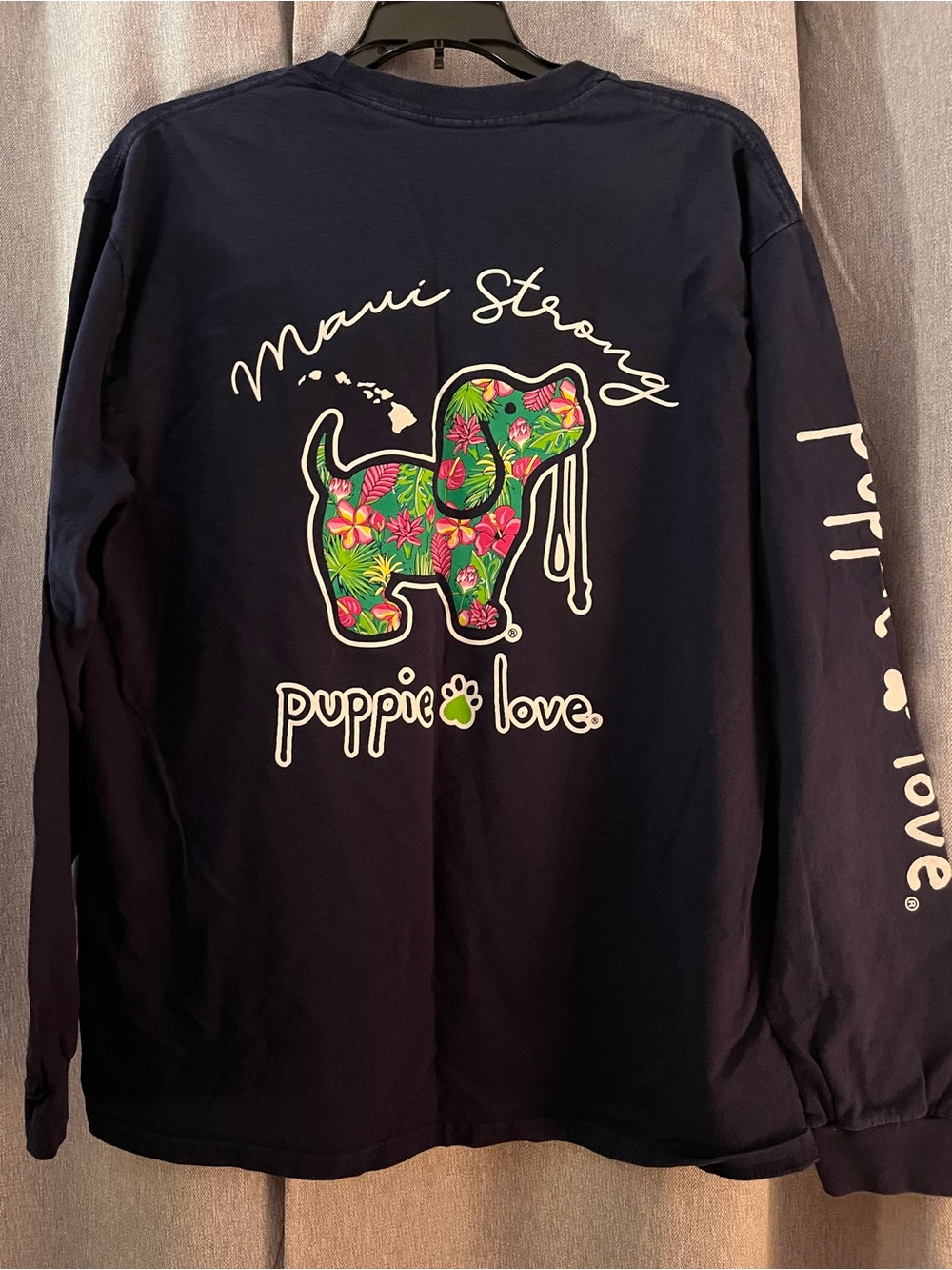 Life Is Good Navy Long-Sleeve Tee with Floral Puppy Graphic